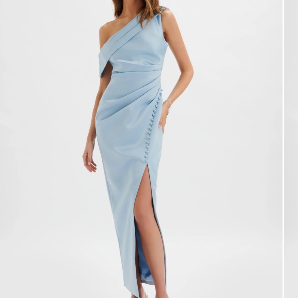 Lavish Alice Blue Ruched One-Shoulder Gown